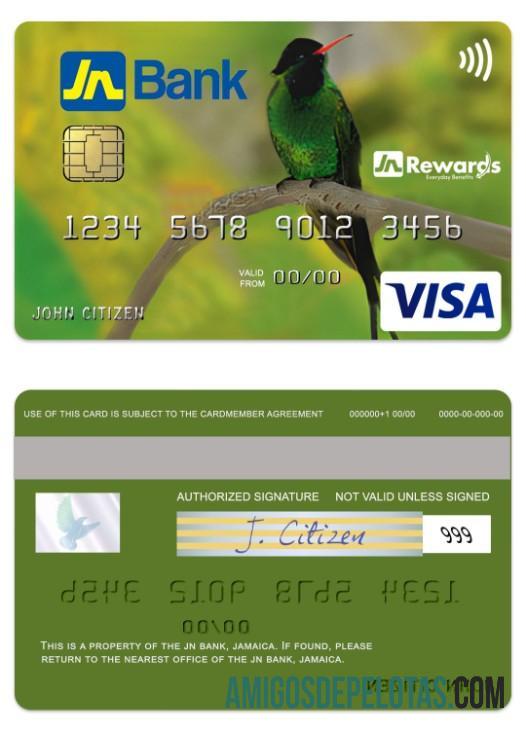 Cartão de crédito clássico Visa do Jamaica JN Bank amostra